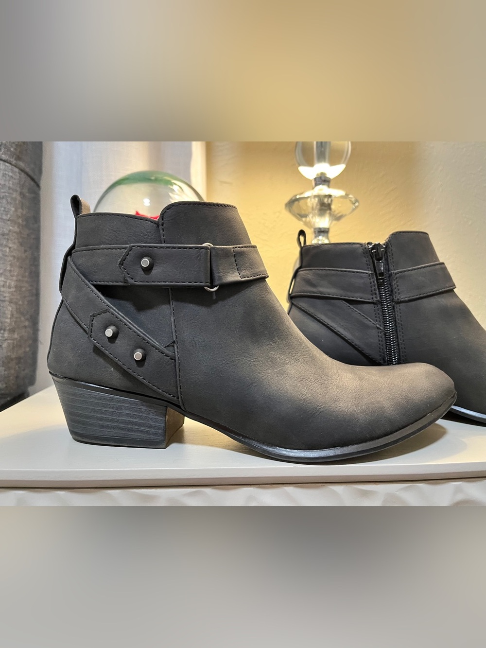 UNIONBAY Black Studded Strap Ankle Booties
